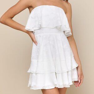 NWT- Lulus True Lover White Burnout Floral Ruffled Strapless Mini Dress- L